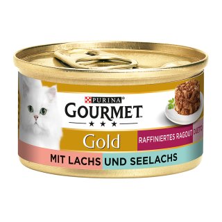Purina Gourmet Gold - raffiniertes Ragout Duetto mit Lachs & Seelachs 85g